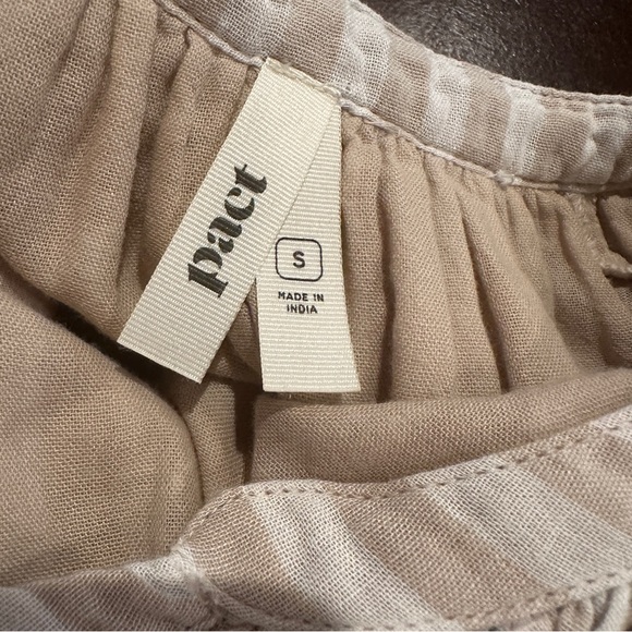 Pact Coastal Double Gauze Striped Dress Sz S Throw And Go Beige Cotton - Picture 7 of 7